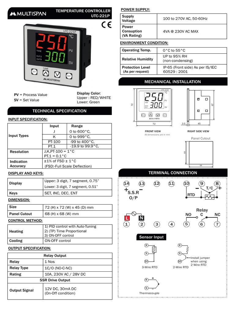 Temperature Controller | PDF | Relay | Electrical Wiring