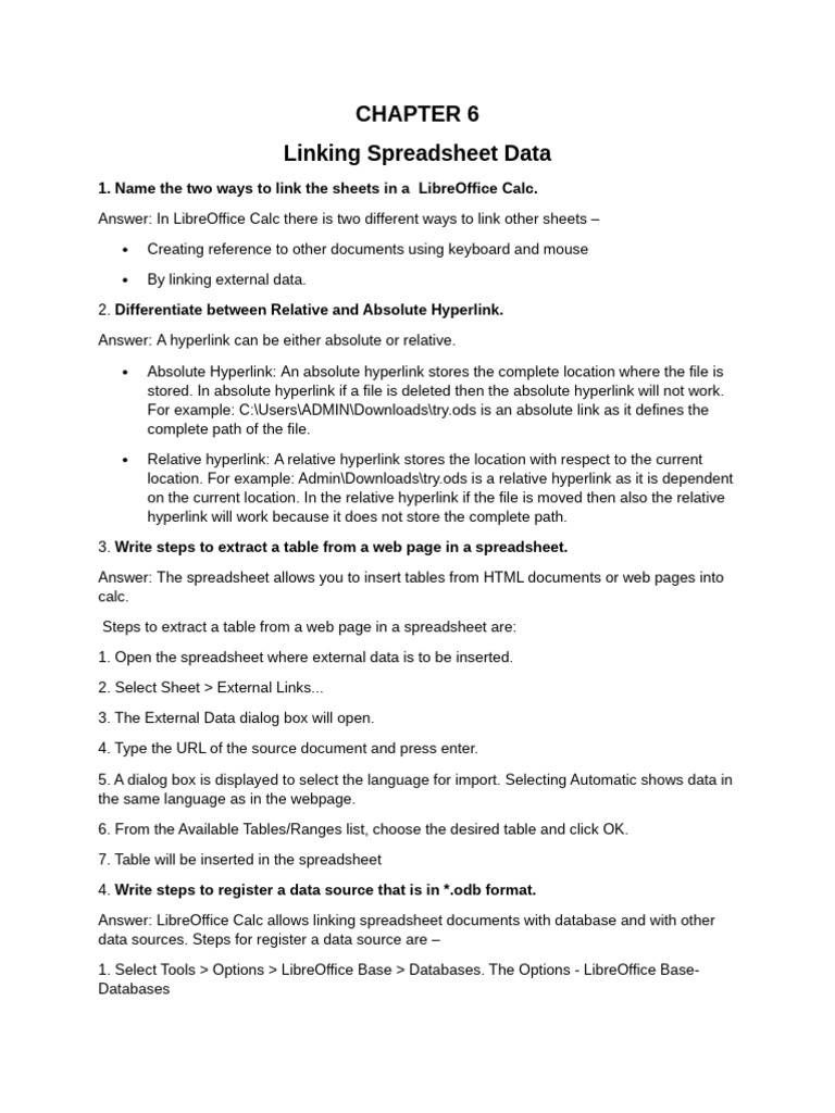 CHAPTER 6 Linking Spreadsheet Data Notes | PDF | Hyperlink | Spreadsheet