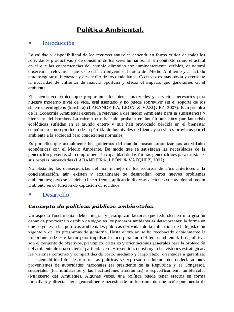 Política Ambiental | PDF | Entorno natural | Política de medio ambiente