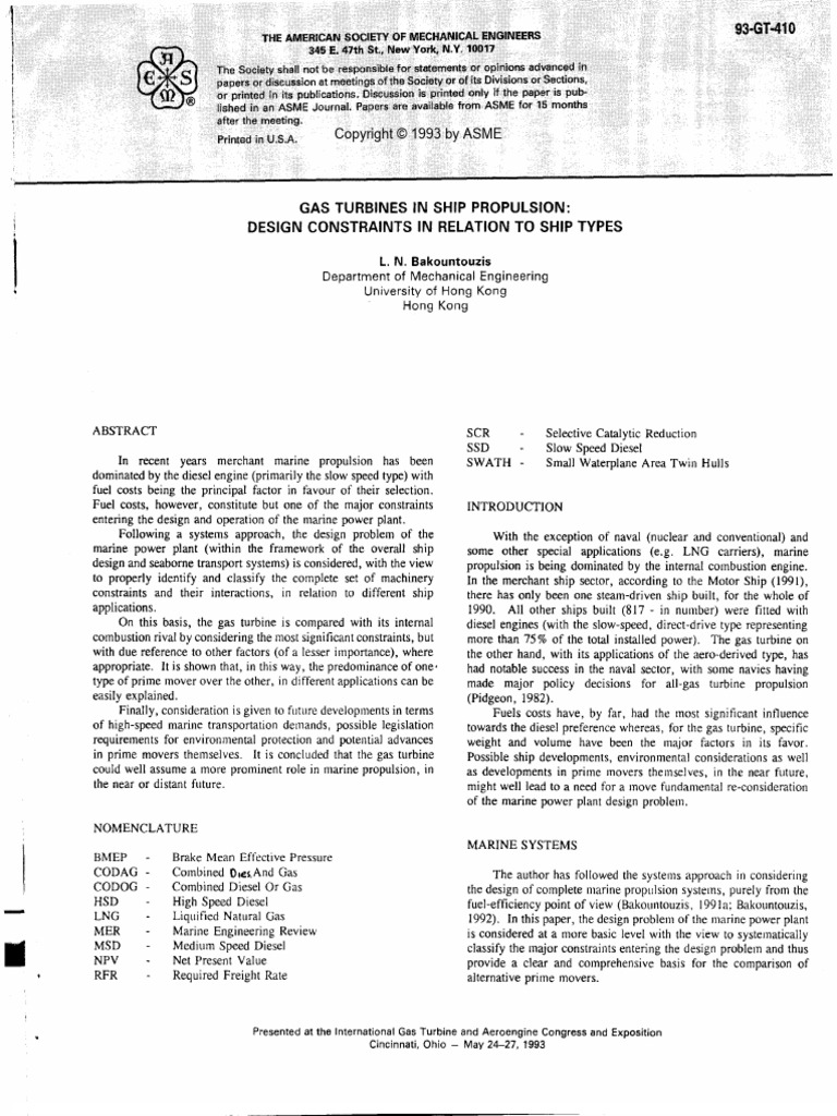 Gas Turbines in Ship Propulsion | PDF | Marine Propulsion | Diesel Engine