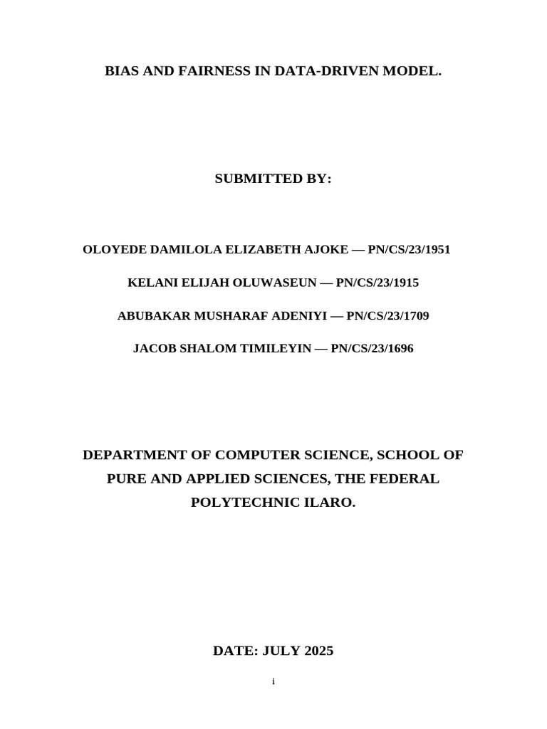 BIAS AND FAIRNESS IN DATA DRIVEN MODEL 01 | PDF | Artificial ...