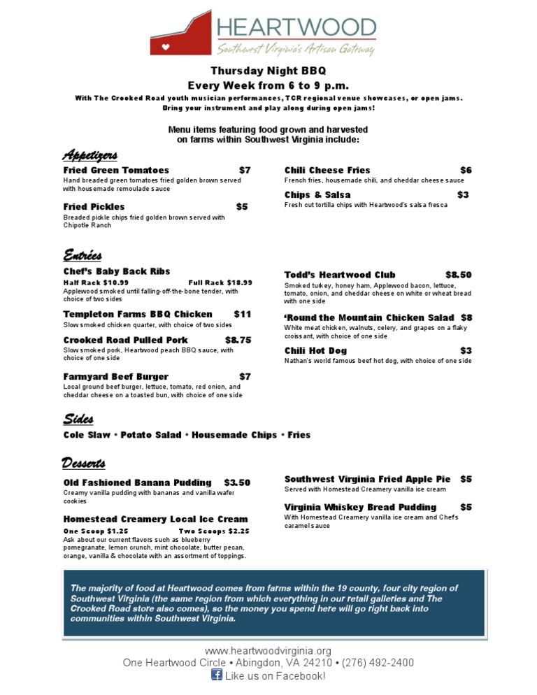 Heartwood BBQ Menu and Events | PDF | French Fries | Barbecue