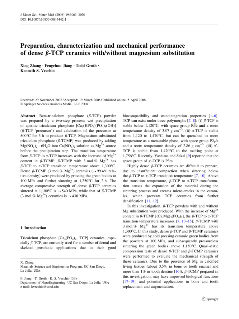 2008 Preparation Characterization and Mechanical Performance of Dense B ...