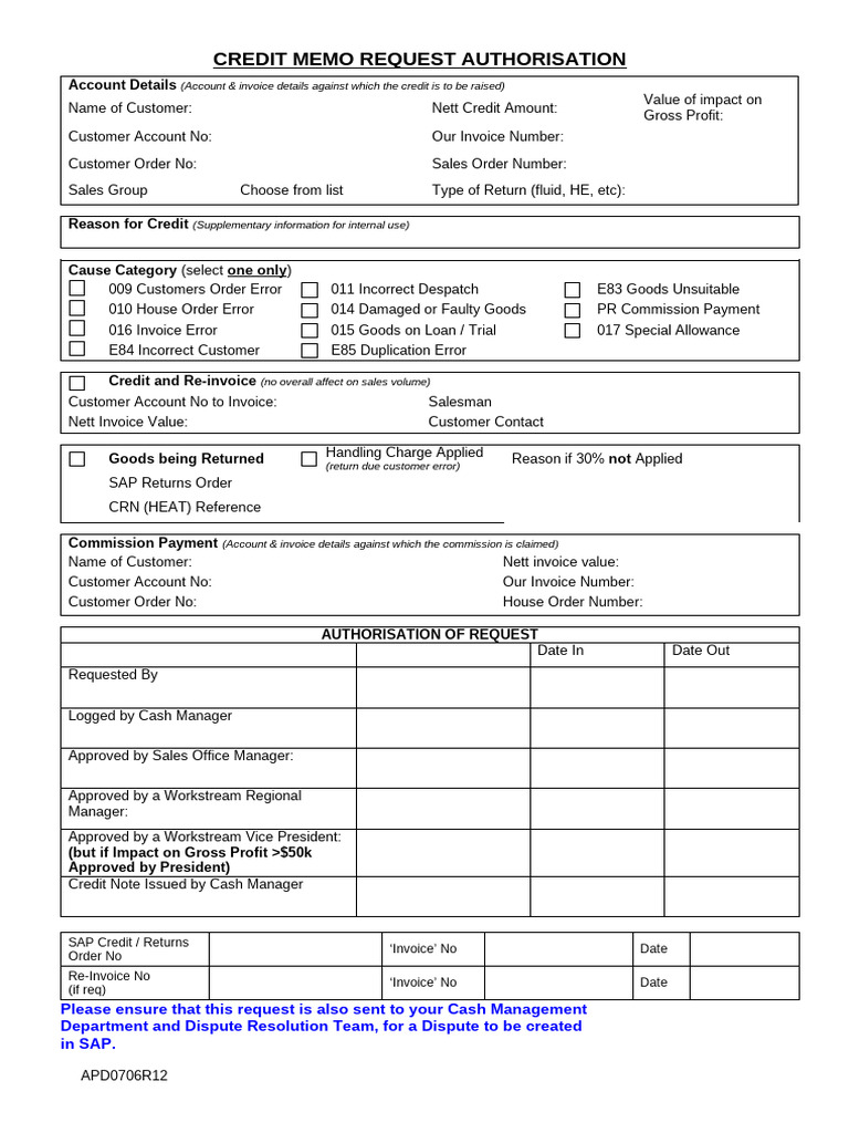 APD-0706-R12_NEW_Credit_Note_Request_Form | PDF | Business Economics ...