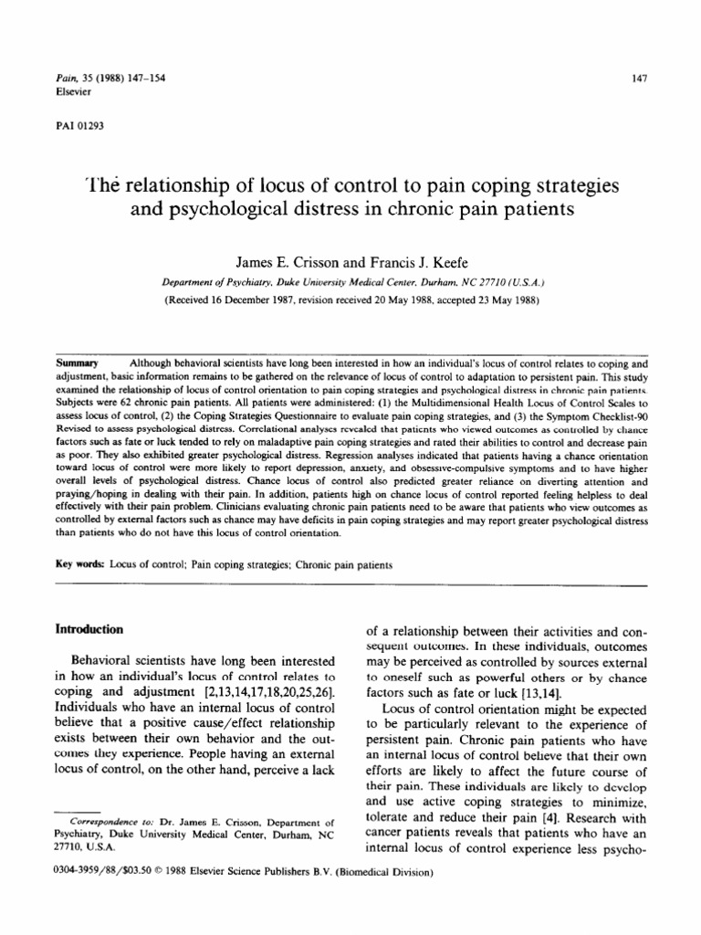 The Relationship of Locus of Control to Pain Coping Strategie | PDF ...