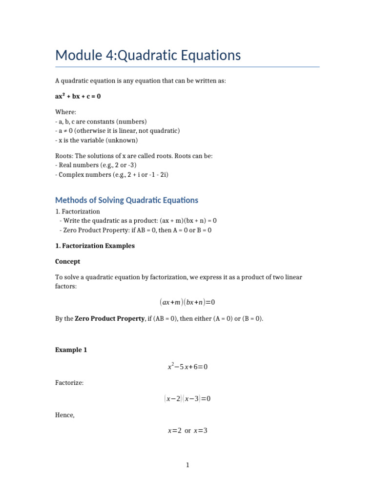 Module 4 Quadratic_Equations_Step_by_Step | PDF | Quadratic Equation ...