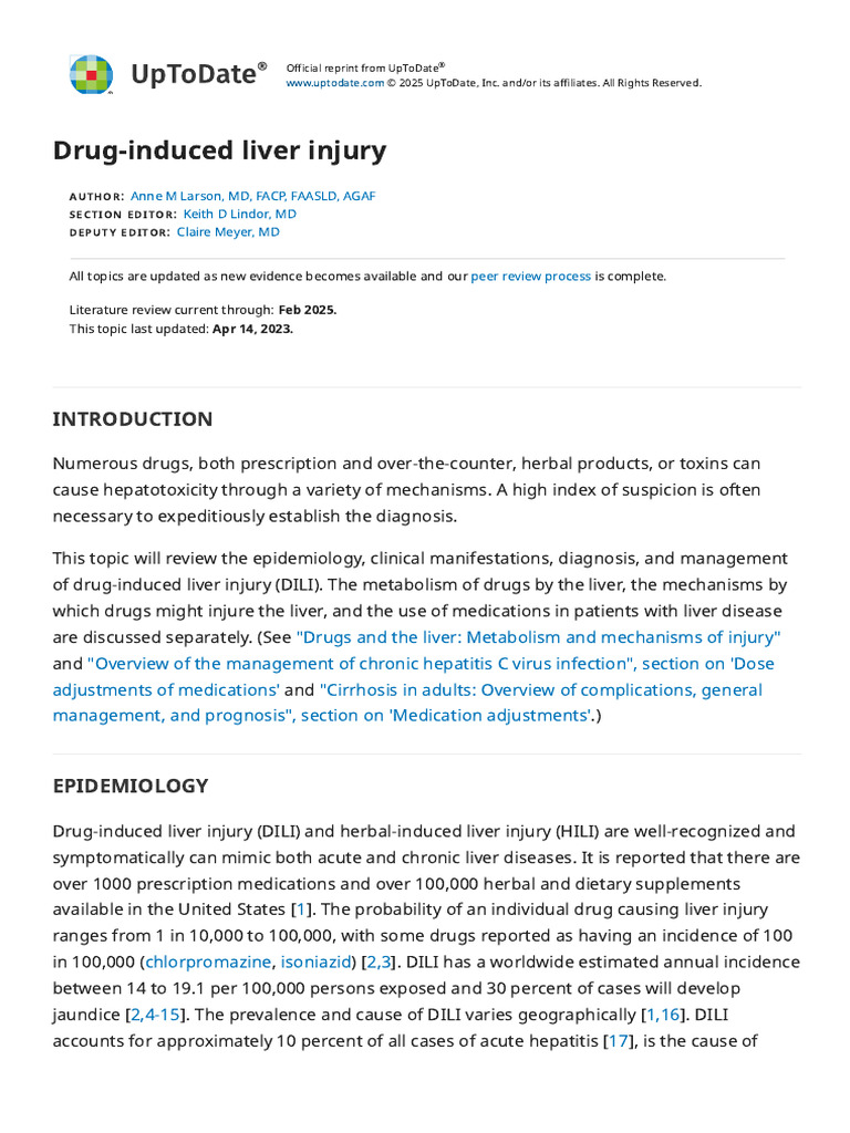 Drug-Induced Liver Injury - UpToDate | PDF | Cirrhosis | Hepatitis