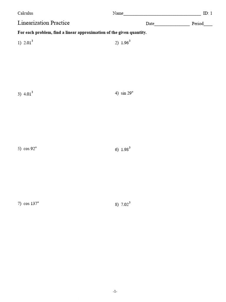 Linearization Practice | PDF | Area | Sphere