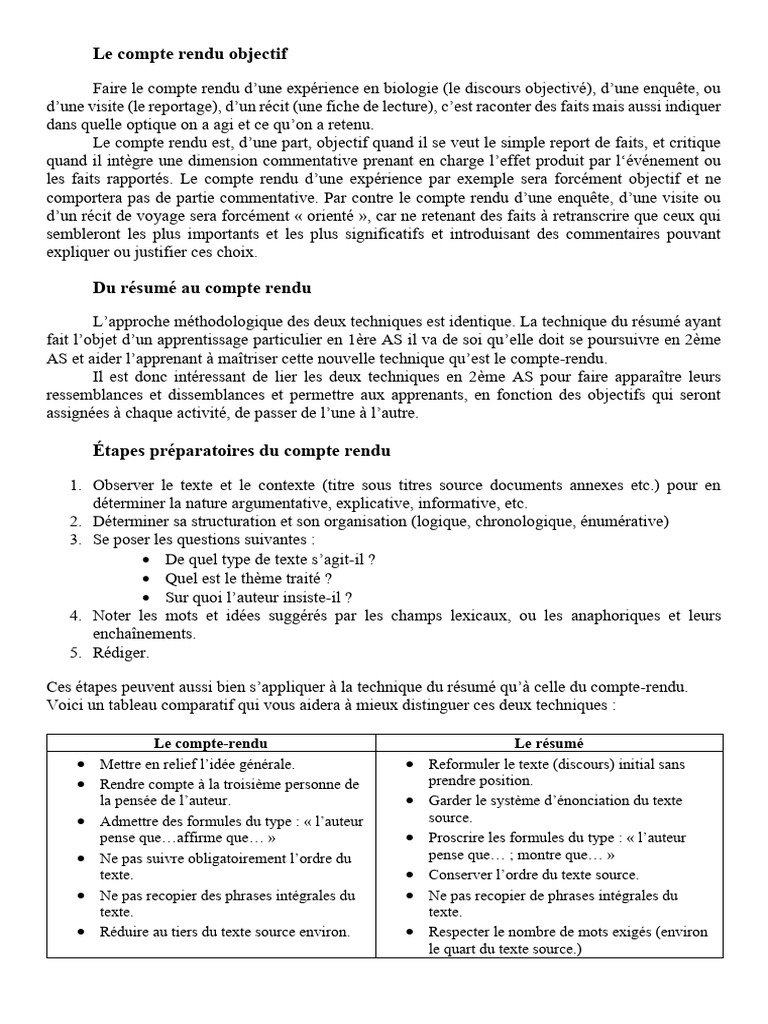 GAP - Technique Du Compte Rendu Objectif | PDF | Discours (linguistique ...