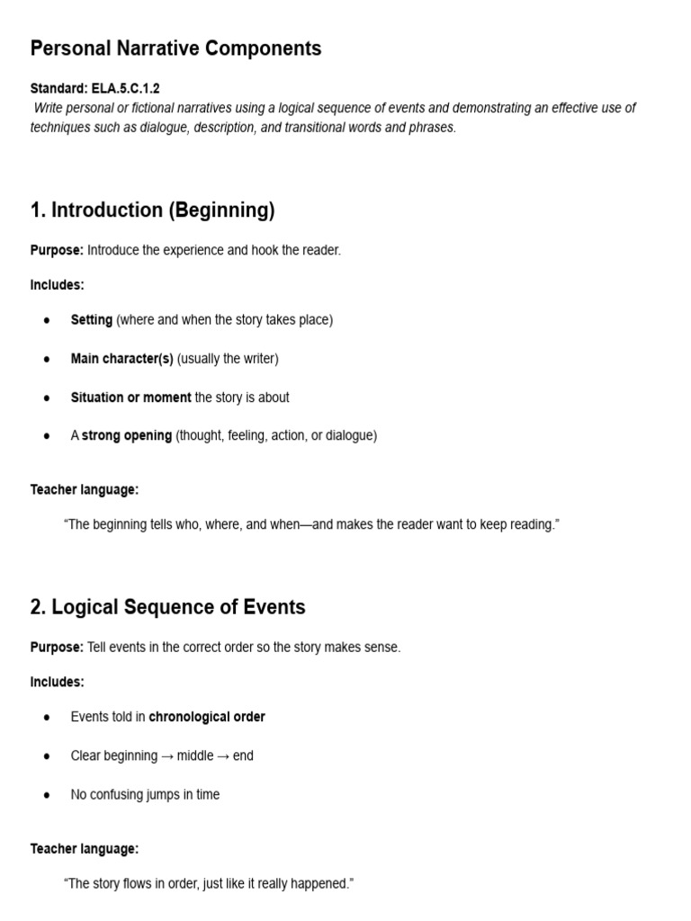 Personal Narrative Components - Google Slides | PDF | Experience ...