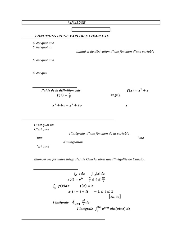 Analyse Complexe Questionnaire | PDF | Fonction holomorphe | Analyse ...