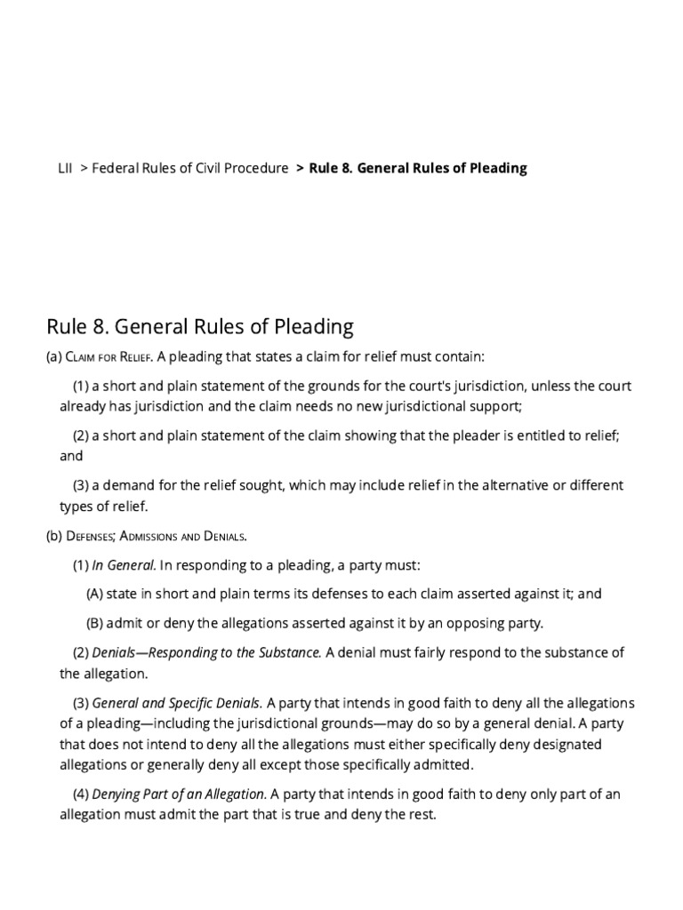 Rule 8. General Rules of Pleading | PDF | Pleading | Affirmative Defense