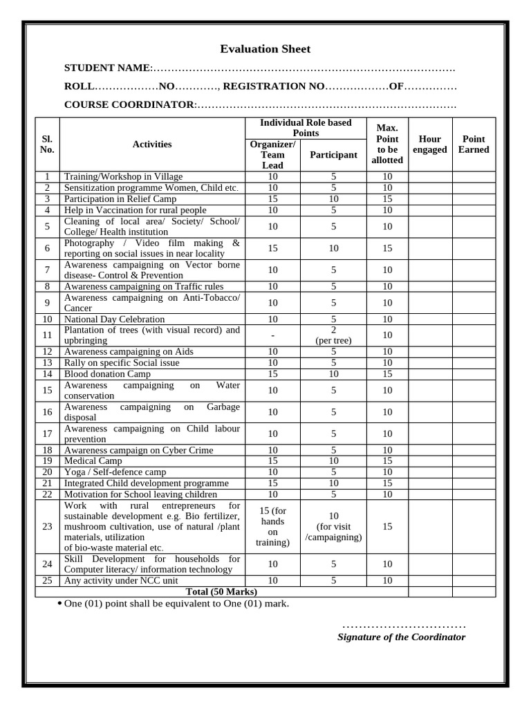 Evaluation Sheet | PDF