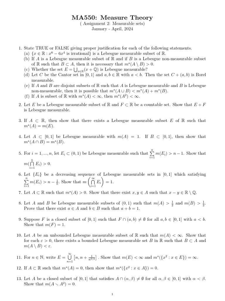 MA550 Measure Theory Assignment 2 | PDF | Measure (Mathematics ...