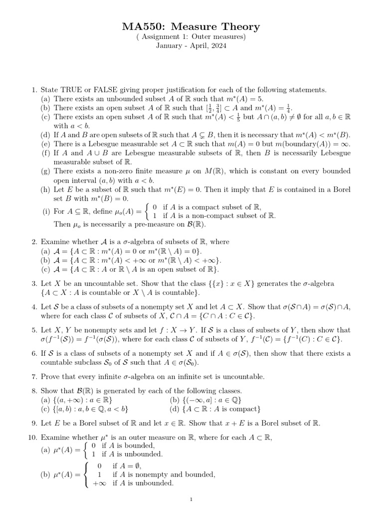 MA550 Measure Theory Assignment 1 | PDF | Measure (Mathematics ...