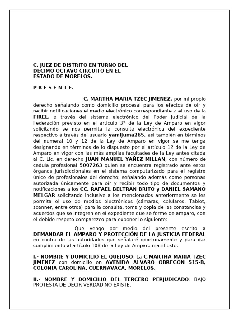 Amparo Negativa Convivencias | PDF | Caso de ley | Derecho Constitucional