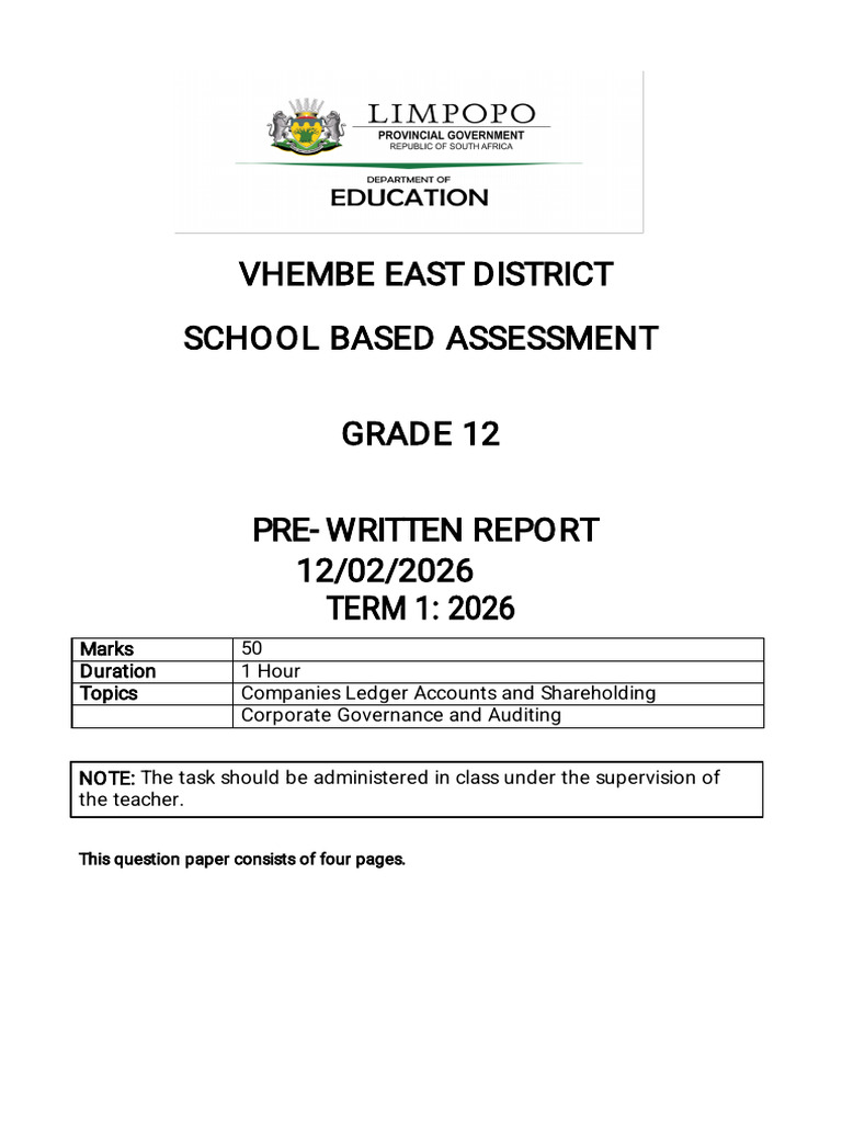 2026 Acc Grade 12 Pre - Written Report QP - 105233 | PDF