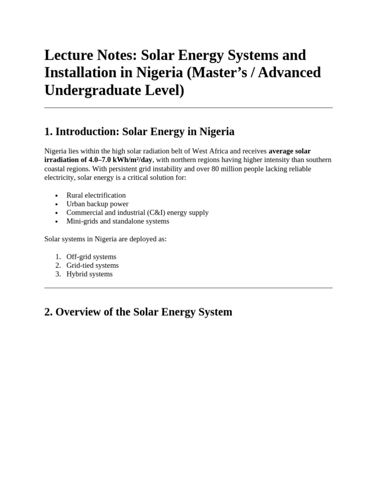 Lecture Notes On Solar Installation | PDF | Photovoltaic System | Solar ...