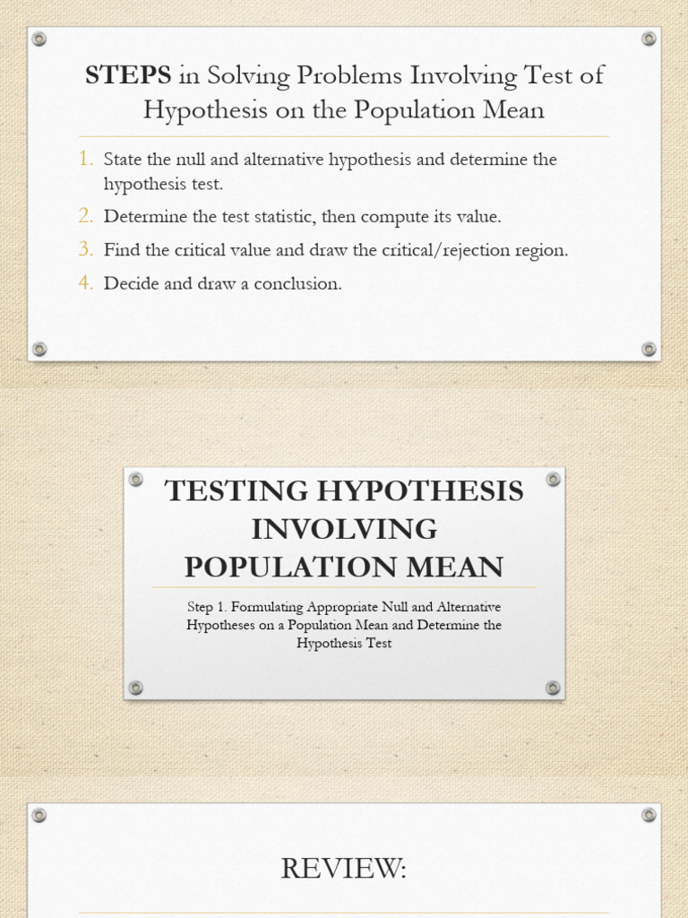 m2 Step by Step Testing Hypothesis Involving Population Mean | PDF | P ...