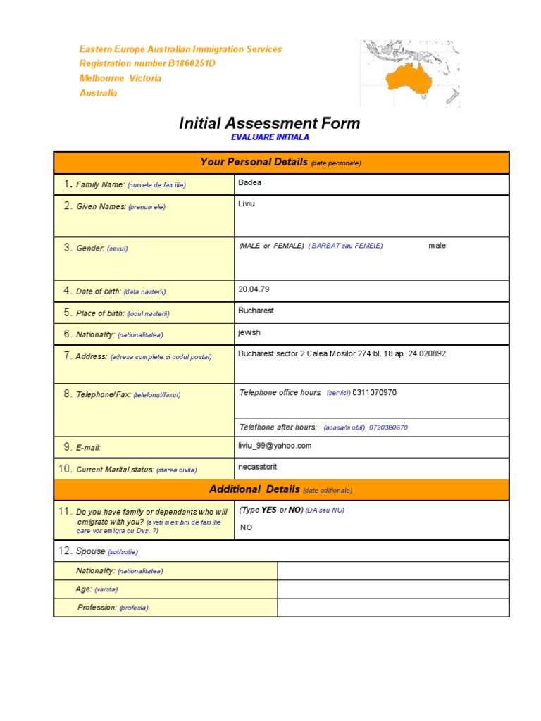 (A) Initial Assessment Form - Ver Jan 2011 | PDF | Australia | Labour