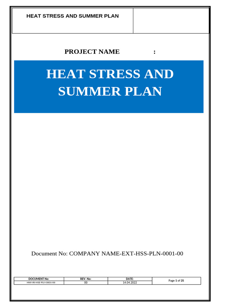 SAMPLE HEAT STRESS AND SUMMER Plan | PDF | Hyperthermia | Air Conditioning