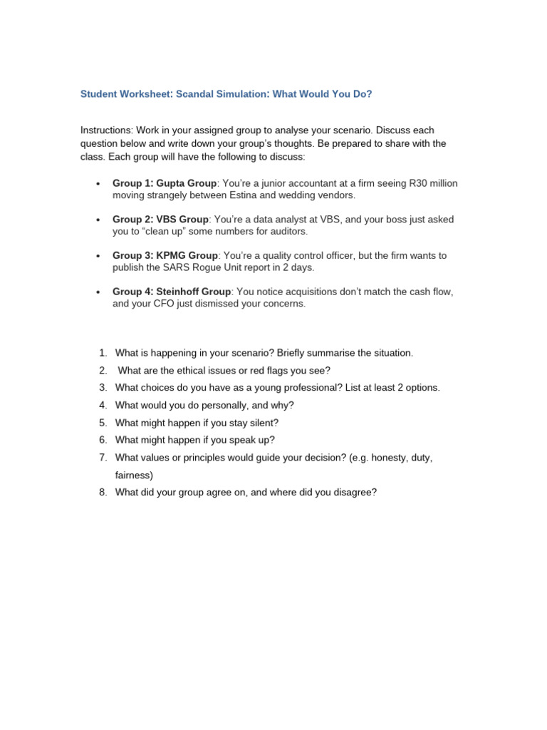 Tutorial Class Activitie Week 1 - Student Worksheet Scandal Simulation ...