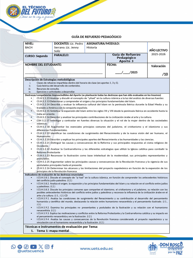Plan RP Aporte3 2BACH Historia 25 26 | PDF | Renacimiento | revolución ...