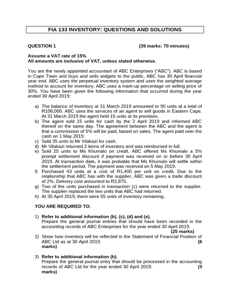 Fia 133 Inventory Question Pack 2025 | PDF | Cost Of Goods Sold | Inventory