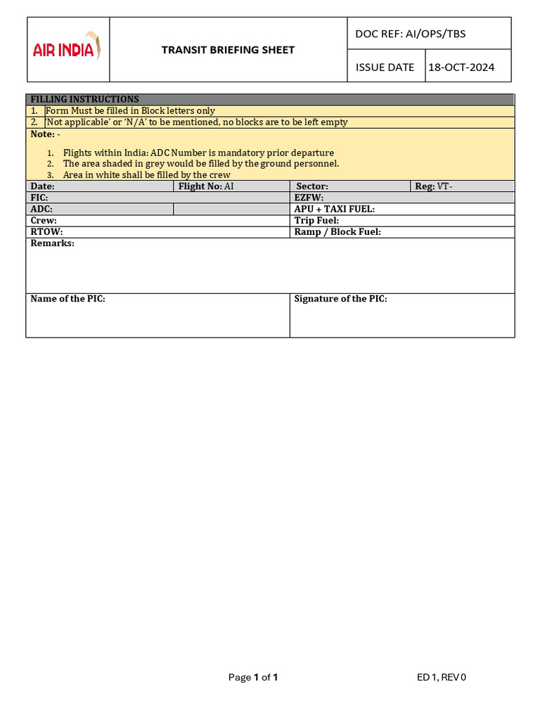 Transit Briefing Sheet | PDF