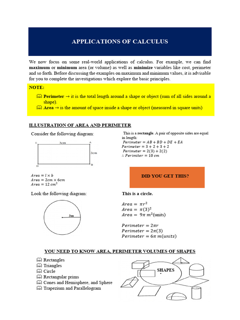 Application of Calculus | PDF | Area | Elementary Geometry