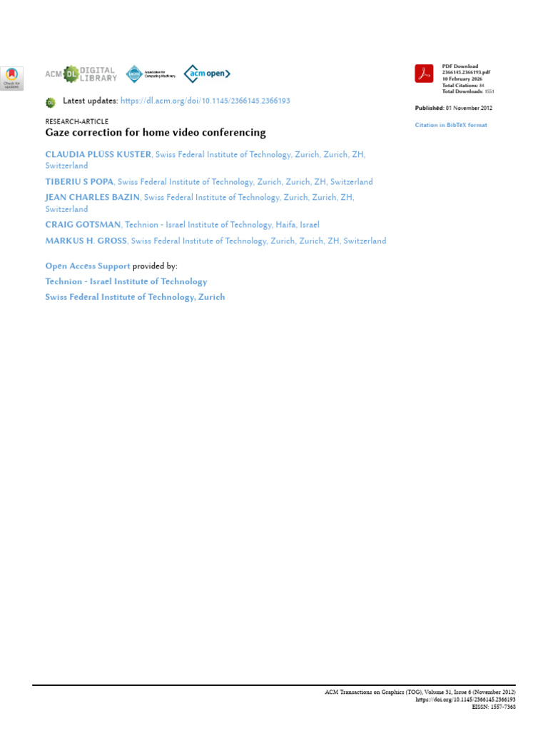 Gaze Correction for Home Video Conferencing12 | PDF | 3 D Computer ...