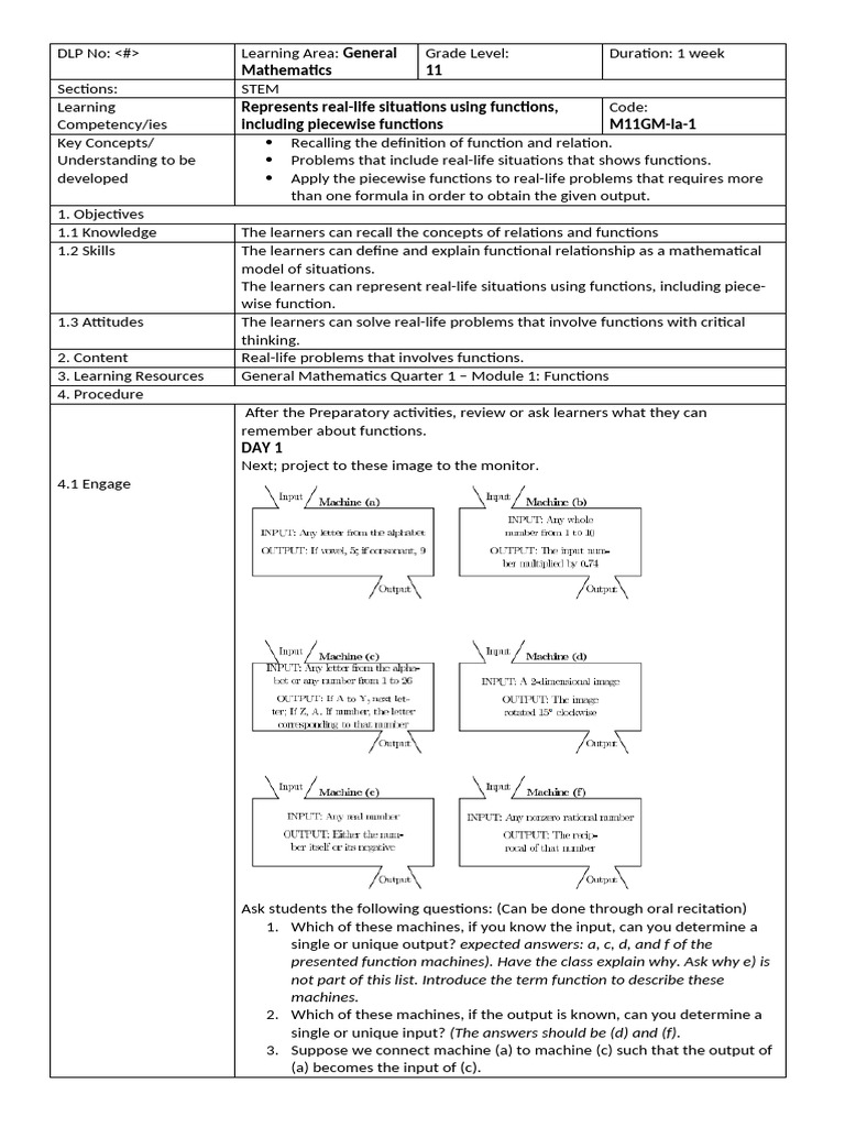Lesson Plan1 | PDF | Learning | Function (Mathematics)