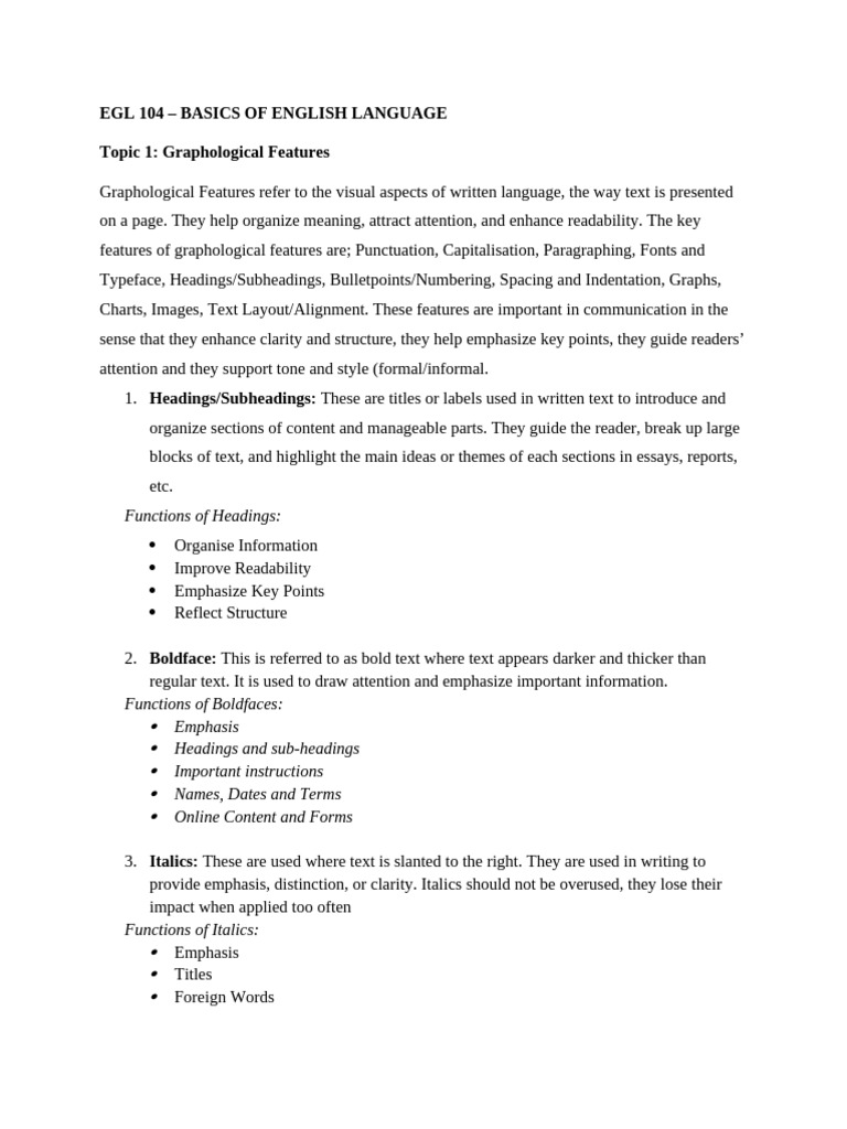 EGL 104 - Basics of English Lang. | PDF | Ellipsis | Linguistics