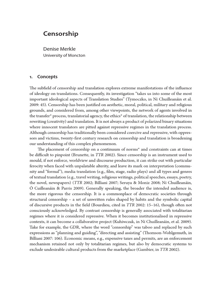 Handbook of Translation Studies Volume 1 - (Censorship) | PDF | Censorship
