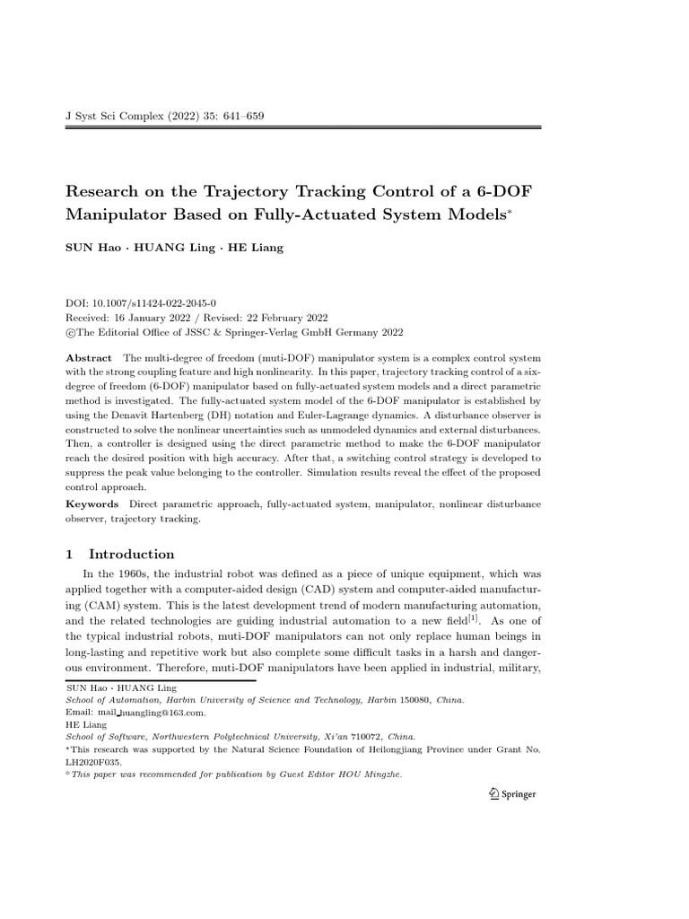 Trajectory Tracking Control of A 6-DOF | PDF | Control Theory | Mechanics