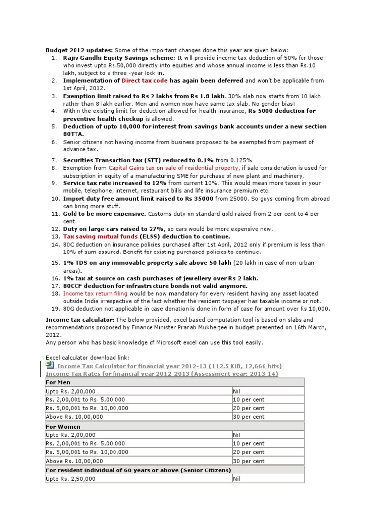 Direct Tax Code Capital Gains Tax On Sale of Residential Property