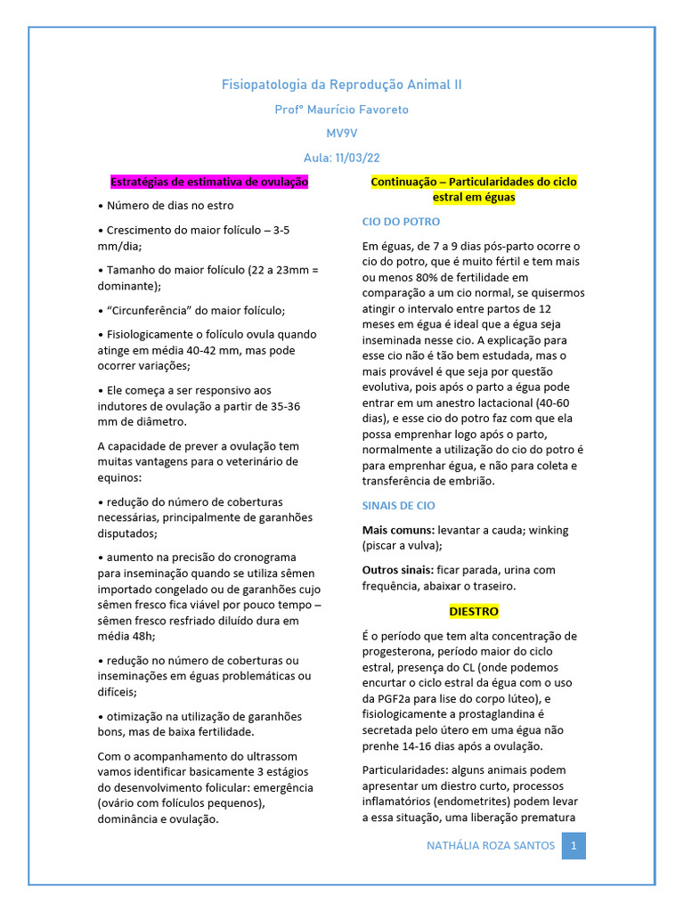Fisiopatologia Da Reprodução Animal II - 11-03 | PDF | Cavalos ...