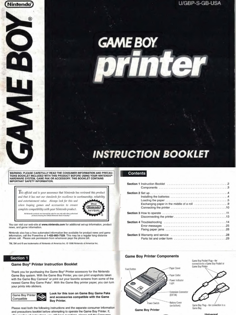 Gameboy Printer Manual (U) - Text | PDF | Video Games | Nintendo Consoles