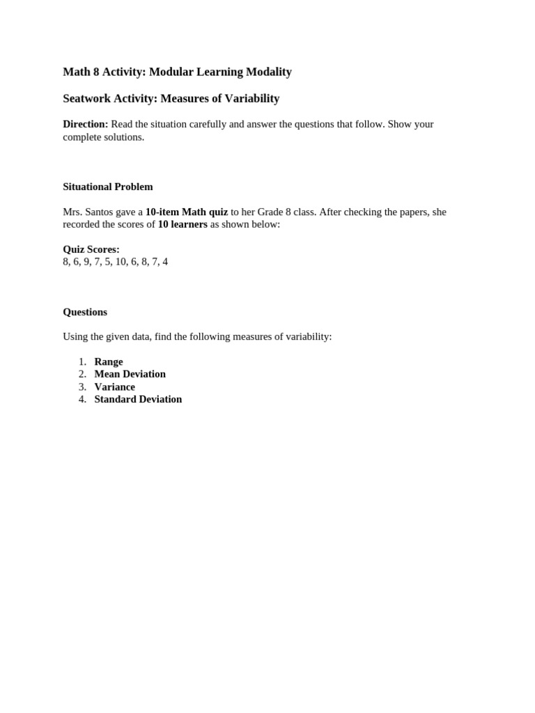 Math 8 Activity ADM | PDF