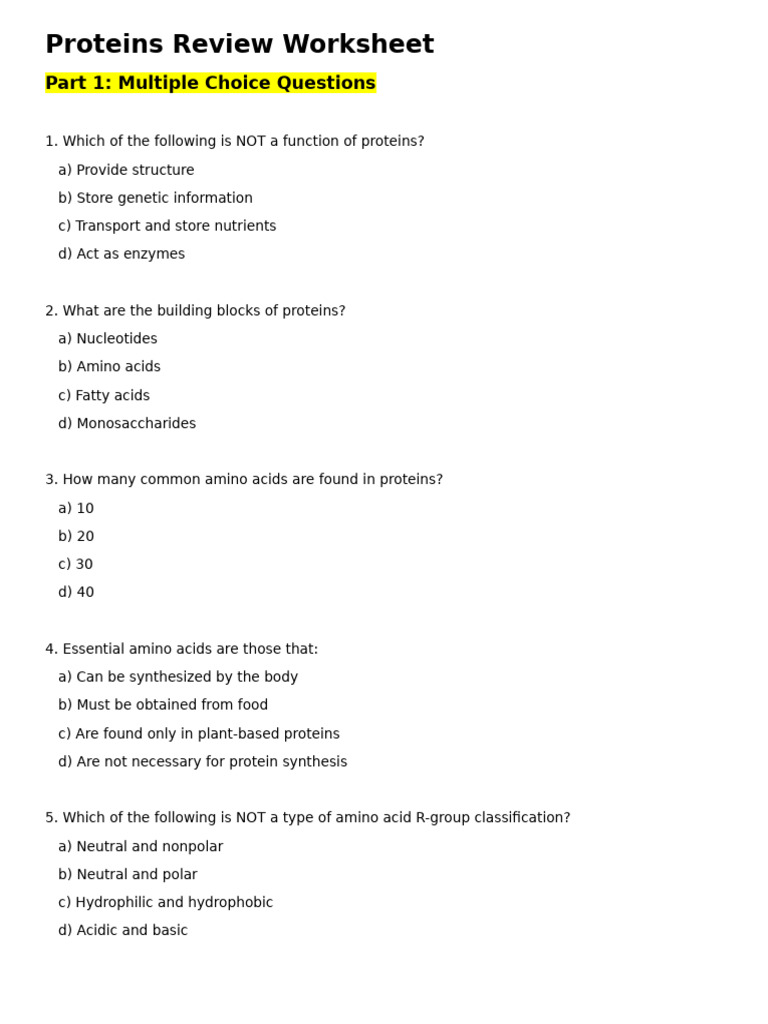 Proteins Review Worksheet | PDF | Proteins | Protein Structure