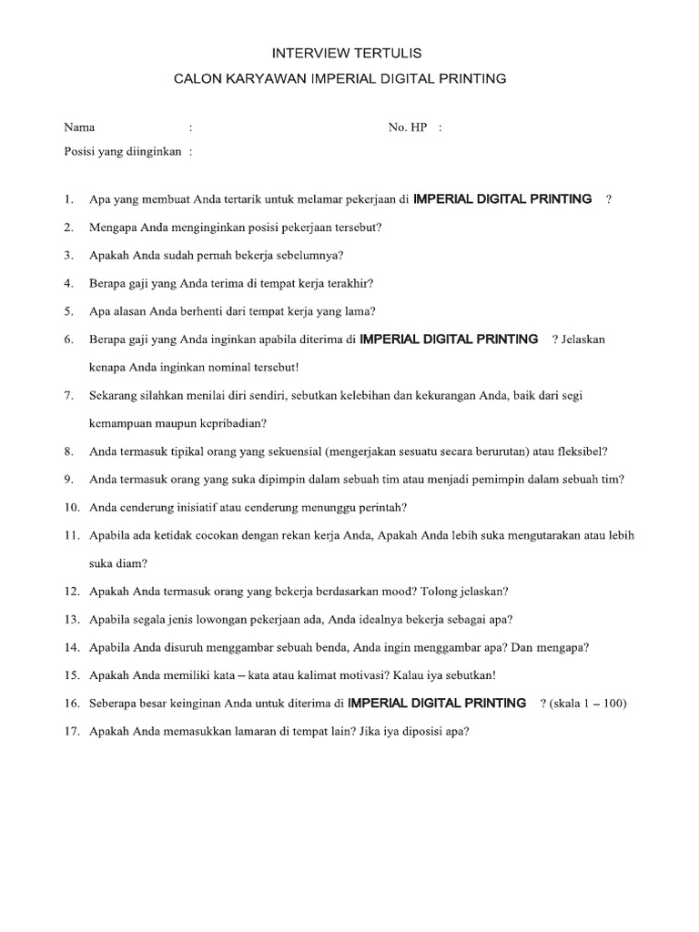 Form Interviews Imp New Ok | PDF