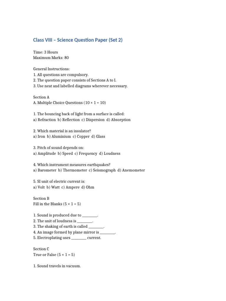 Class 8 Science Set 2-1 | PDF