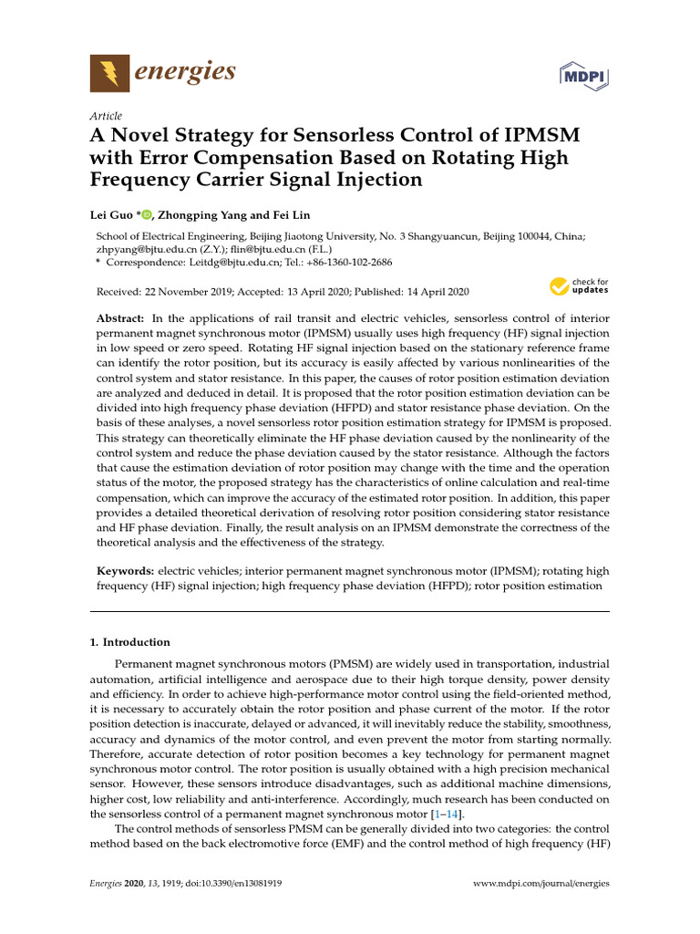A Novel Strategy for Sensorless Control of IPMSM With Error ...