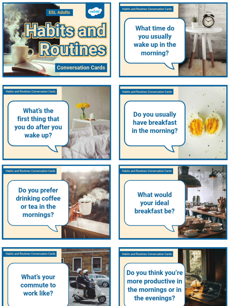 ESL Habits and Routines Conversation Cards (Adults, A2-B1) | PDF