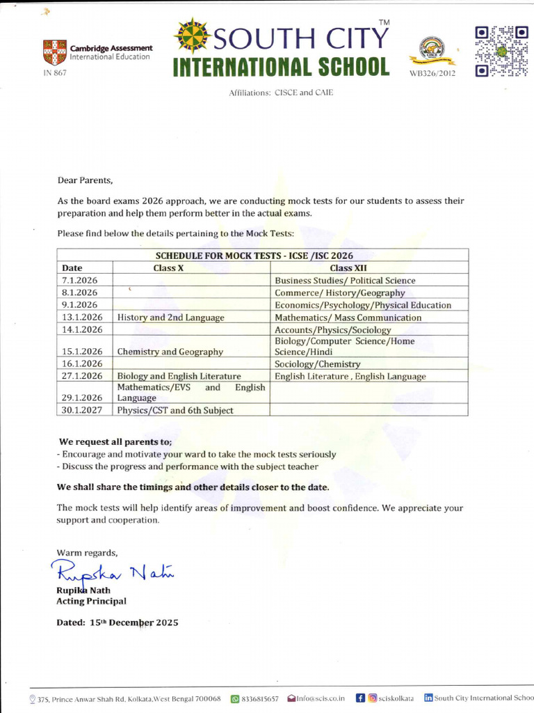 Icse and Isc 2026 Mock Tests - 092904 | PDF