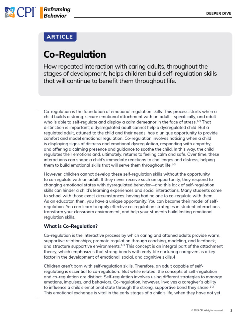 DD Co-Regulation Article | PDF | Emotional Self Regulation | Attachment ...