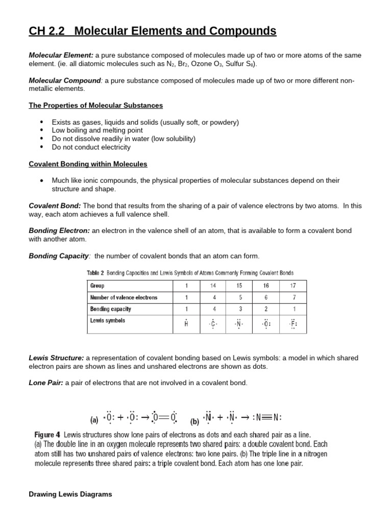 CH 2.2 Molecular Elements & Compounds (V2) | PDF | Chemical Bond ...