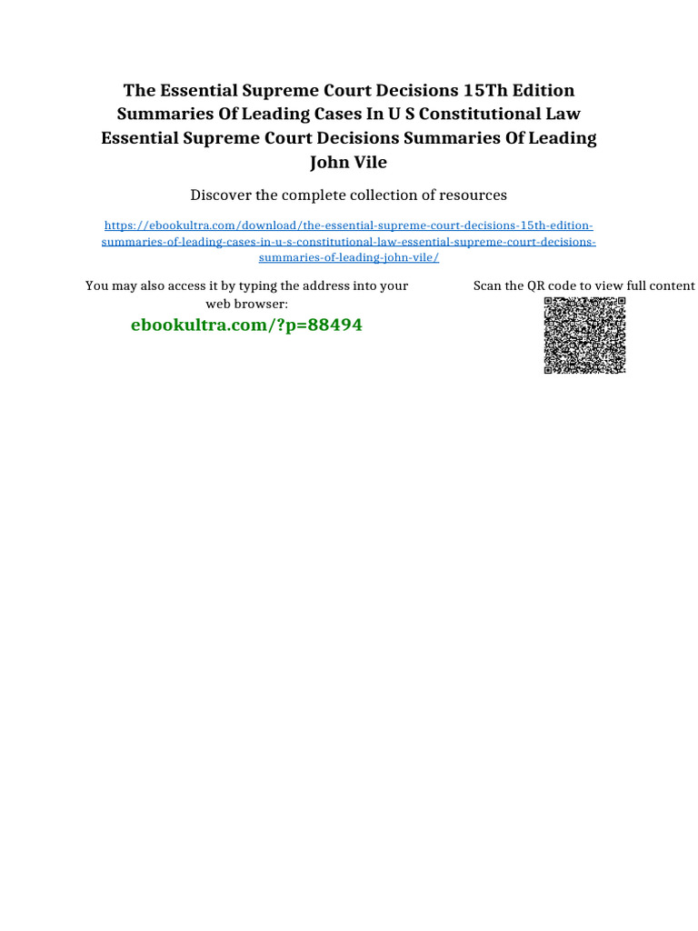The Essential Supreme Court Decisions 15th Edition Summaries of Leading ...