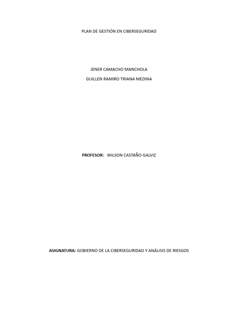 Plan de Gestión en Ciberseguridad | PDF | Seguridad | La seguridad ...