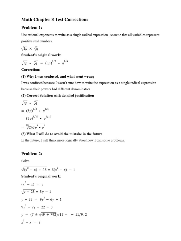 Math Exam Corrections | PDF